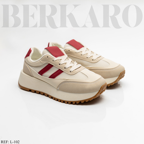 Sneakers Femme L-102 Beige/Red